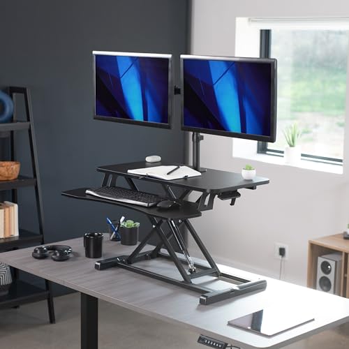 VIVO Black 32 in Standing Desk Converter with Monitor Stand, DESK-V000K-M2, view 3