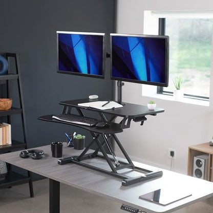 VIVO Black 32 in Standing Desk Converter with Monitor Stand, DESK-V000K-M2, view 3