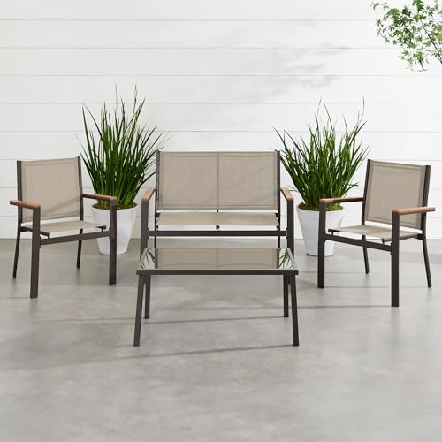 Best Choice Products 4-Piece Outdoor Textilene Patio Conversation Set, Backyard Furniture w/Loveseat, Coffee Table, Steel Frame - Brown/Tan