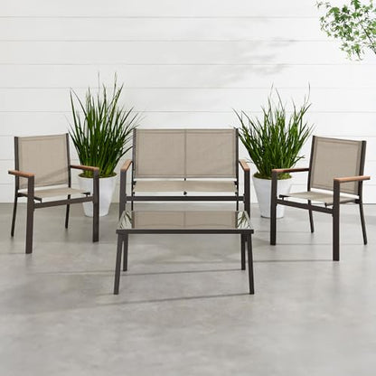Best Choice Products 4-Piece Outdoor Textilene Patio Conversation Set, Backyard Furniture w/Loveseat, Coffee Table, Steel Frame - Brown/Tan
