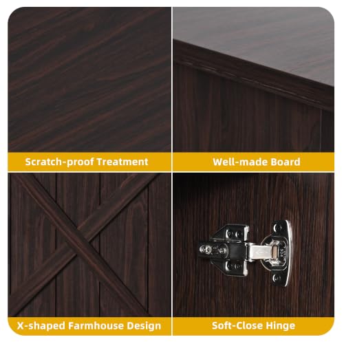 Espresso TV Stand, 2 Barn Doors & Open Shelves, Fits 65" TVs, view 5