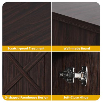 Espresso TV Stand, 2 Barn Doors & Open Shelves, Fits 65" TVs, view 5