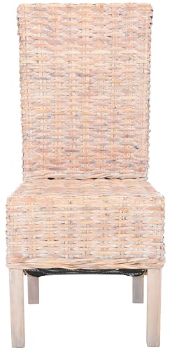 SAFAVIEH Furniture - Pembrooke Side Chair Set of 2-20' Seat Height - White-Washed - Mango Wood - Coastal Rattan Design - Ideal for Dining Room - Fully Assembled (FOX6520C-SET2)