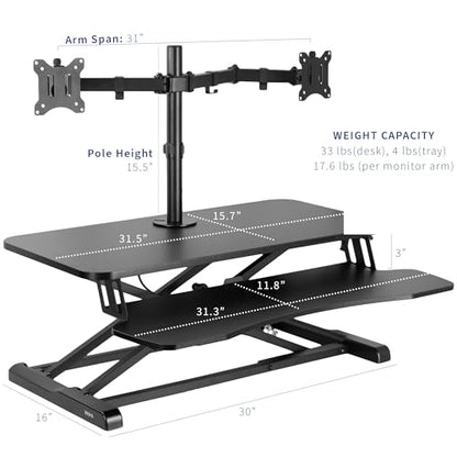VIVO Black 32 in Standing Desk Converter with Monitor Stand, DESK-V000K-M2, view 4