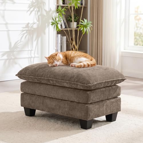 36 INCH Foot Stools Ottoman Chenille Foot Rest Stool Rectangular Upholstered Ottoman Under Desk Footrest for Living Room Bedroom Entryway,Brown