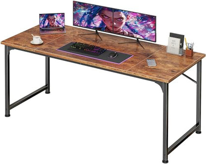 55 Inch Computer Desk, Home Office Desk with Spacious Desktop, Modern Gaming Desk, Writing Study Table for Bedroom, Small Spaces, Work from Home Desk with Metal Frame, Rustic Brown