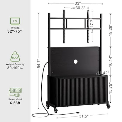 Rolling TV Stand with Mount for 32-75 Inch, Black, view 3
