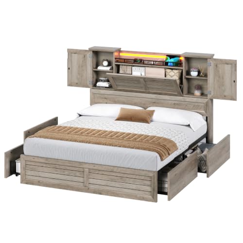 Queen Bed Frame with Headboard and Storage Cabinets, view 6