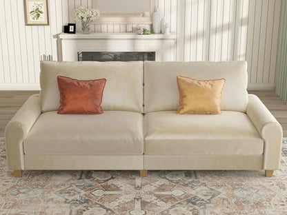 88.5" Large Seat Velvet Loveseat Sofa, Deep Seat Couches for Living Room & Small Space, Comfy Love Seat Couch with Removable Washable Cover, Beige