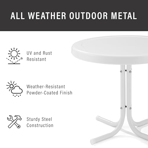 Griffith Weather Resistant Retro Metal Outdoor Side Table for Patio, Deck, Porch, Alabaster White