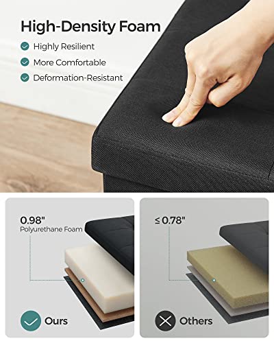 SONGMICS MAZIE Collection - 43 Inches Folding Storage Ottoman Bench, Ottoman Foot Rest, End of Bed Bench, Storage Chest, Load 660 lb, for Living Room, Bedroom, Entryway, Ink Black ULSF077B01