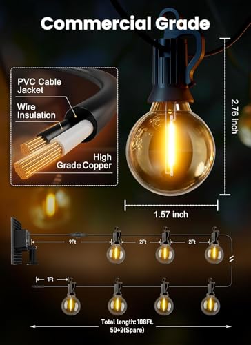 108FT 52LED Solar String Lights Outdoor with Remote & USB Port, view 6