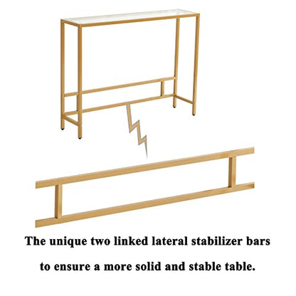 Small Modern Console Table for Entryway, Tempered Glass with Metal Frame Sofa Table for Living Room, Hallway, Office (Single-Layer, Gold)