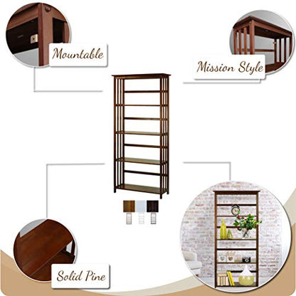 Mission Style 5-Shelf Bookcase-Walnut, view 5