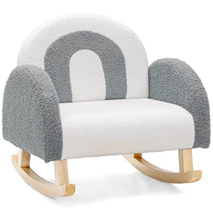 Kids Sofa, Toddler Rocking Chair with Solid Wooden Frame, Anti-Tipping Design, Plush Fabric, Children Armchair for Nursery Kindergarten Playroom Preschool, Gift for Boys Girls (Grey)