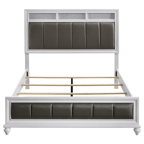 Coaster Home Furnishings Barzini Modern Classic 4-Piece Bedroom Set Leatherette Upholstered Queen Size Panel Bed Frame 56-inch Headboard White 205891Q-S4