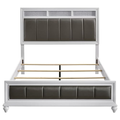 Coaster Home Furnishings Barzini Modern Classic 4-Piece Bedroom Set Leatherette Upholstered Queen Size Panel Bed Frame 56-inch Headboard White 205891Q-S4