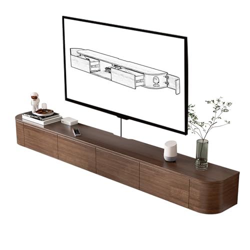 Solid Wood Floating TV Stand, Wall Mounted Media Console with 2 Side Doors, view 2