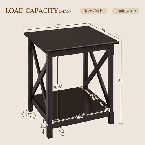 Yaheetech X-Design End Tables Set of 2, Sofa Side Table with Storage Shelf, 2 Tier Side Stand Small Table for Living Room Sofa Study, Easy Assembly, Dark Coffee