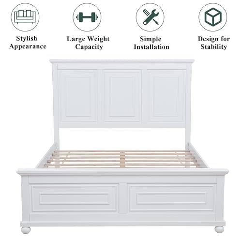 Wood Bed Frame Queen with Tall Headboard & Footboard, view 8