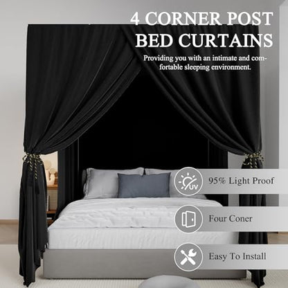 Black Canopy Bed Curtain 4 Corner Post Bed Curtains, King, view 5