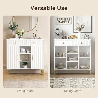 Sideboard Buffet Cabinet with Adjustable Shelves, Modern Storage Cabinet with Drawers and Doors, White Kitchen Buffet for Dining Room, Living Room, Entryway, 39.4 Inch