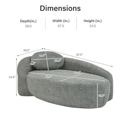 67" Chaise Lounge Chair Indoor Oval Boneless Lounge Sofa, Dark Grey, view 3