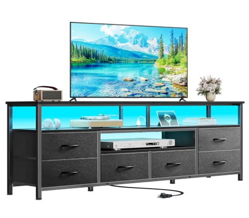 63'' LED TV Stand, Entertainment Center w/Power Outlets, Black, view 2