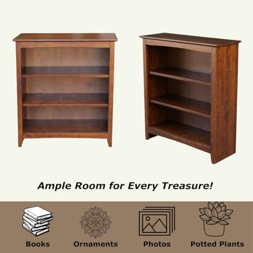 Solid Wood Bookcase 36 in. High, Espresso, view 6
