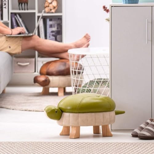 Animal Footstool Turtle Upholstered Ottoman PU Leather Pouf Wood Foot Stool Rest for Living Room Bedroom Sofa Bench Seat Chair, Grass Green, Large