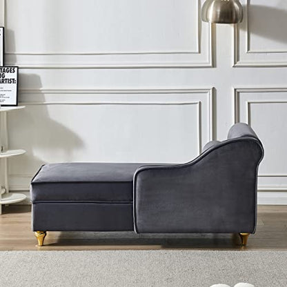 Modern Upholstery Chaise Lounge Chair with Storage Velvet (Grey), view 7