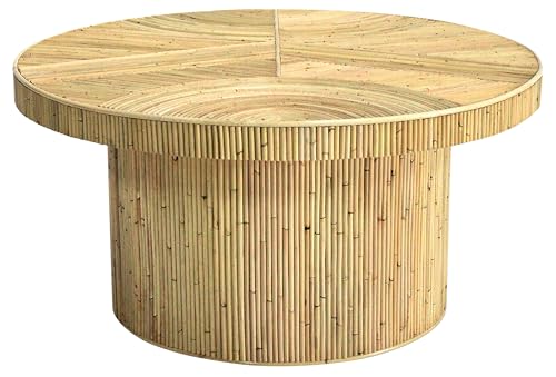 SAFAVIEH Furniture - Oswald Coffee Table - Natural - Rattan & Solid Wood - Round Handwoven Design - Fully Assembled - Ideal for Living Room, Family Room, Den (CWK4008A)