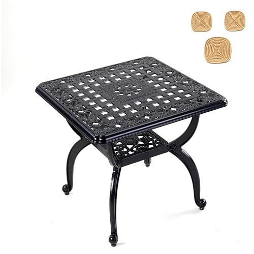 Black rust-resistant cast aluminum square outdoor side table, view 2