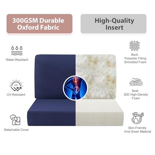 14-Piece Patio Furniture Cushions Set, Replacement Outdoor Cushions for 6-Seat Patio Sectional, Waterproof & Fade Resistant Deep Seat Cushion for Outdoor Sofa, Navy Blue