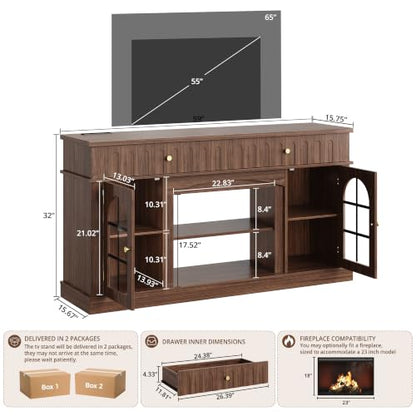 TV Stand for 65 Inch TV with Charging Station, Walnut Brown, view 3