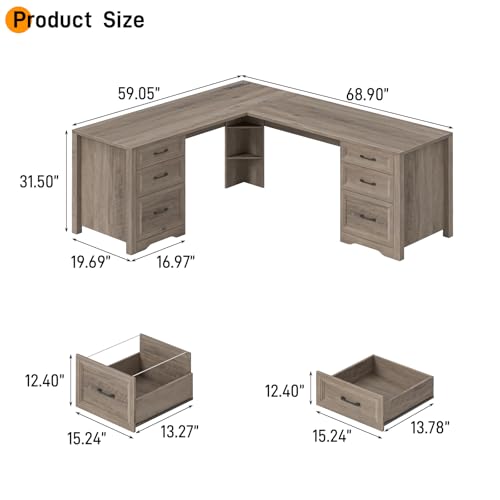 Farmhouse Home Office Desk with 6 Drawers, view 3
