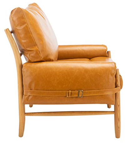 Safavieh Home Oslo Mid-Century Caramel Brown Faux Leather and Natural Arm Chair