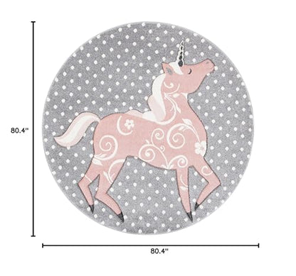 SAFAVIEH Carousel Kids Collection Area Rug - 6'7" Round, Grey & Ivory & Pink, Non-Shedding & Easy Care, Ideal for High Traffic Areas for Boys & Girls in Playroom, Nursery, Bedroom (CRK163G)