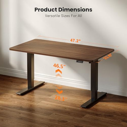 One-Piece Standing Desk, 48 x 24 Electric Height Adjustable Computer Desk, Sit Stand up Home Office Workstations with Whole-Piece Desktop, Black Walnut