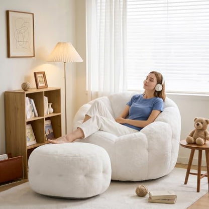 46" Oversized Flower Bean Bag Chair with Ottoman for Adults, view 2