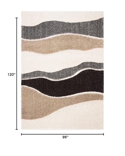 SAFAVIEH Area Rug 8x10 - Florida Shag Collection - Large - Ivory & Grey, Abstract Design, Non-Shedding & Easy Cleaning, Plush Thick Pile, Ideal for Living Room, Bedroom, Dining Space (SG475-1180)