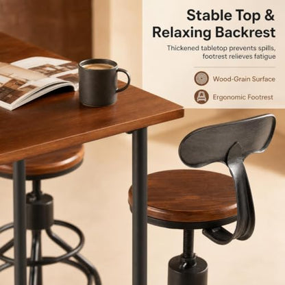Industrial Bar Table with Set of 4 Bar Stools with Back Rustic 5 Pieces Dining, view 7