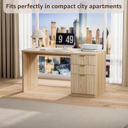DLisiting Fluted Desk with File Drawers, 47 Inch, Light Natural Oak, view 5