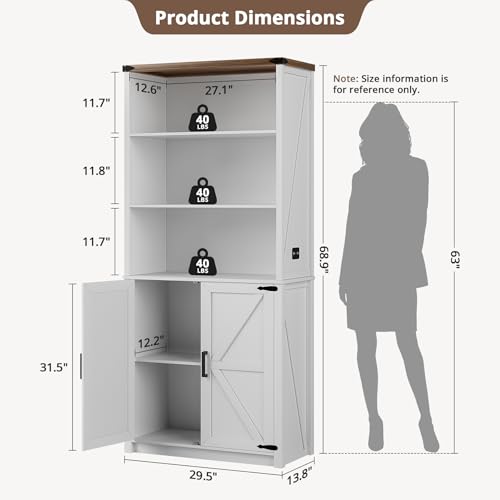 Farmhouse 5-Tier Bookshelf with Doors and 3-Color LED Lights, view 3