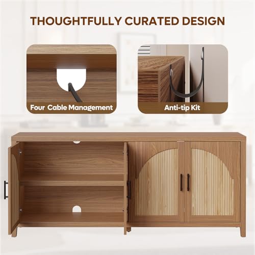 70" Sideboard Buffet Cabinet with Storage, Boho Credenza Storage Cabinet, view 7