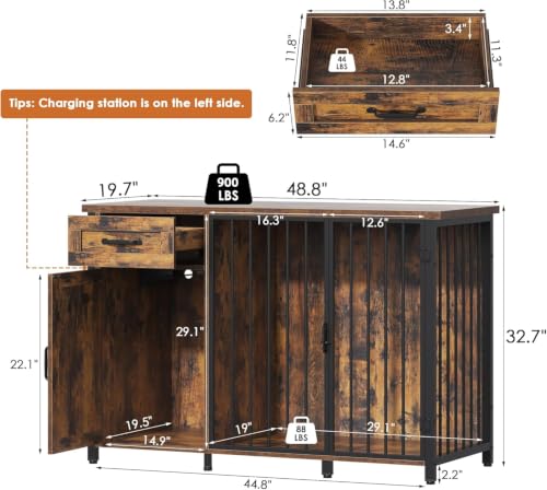 Spacesea 30" Dog Crate Furniture with Storage Drawers and Cabinet, view 3