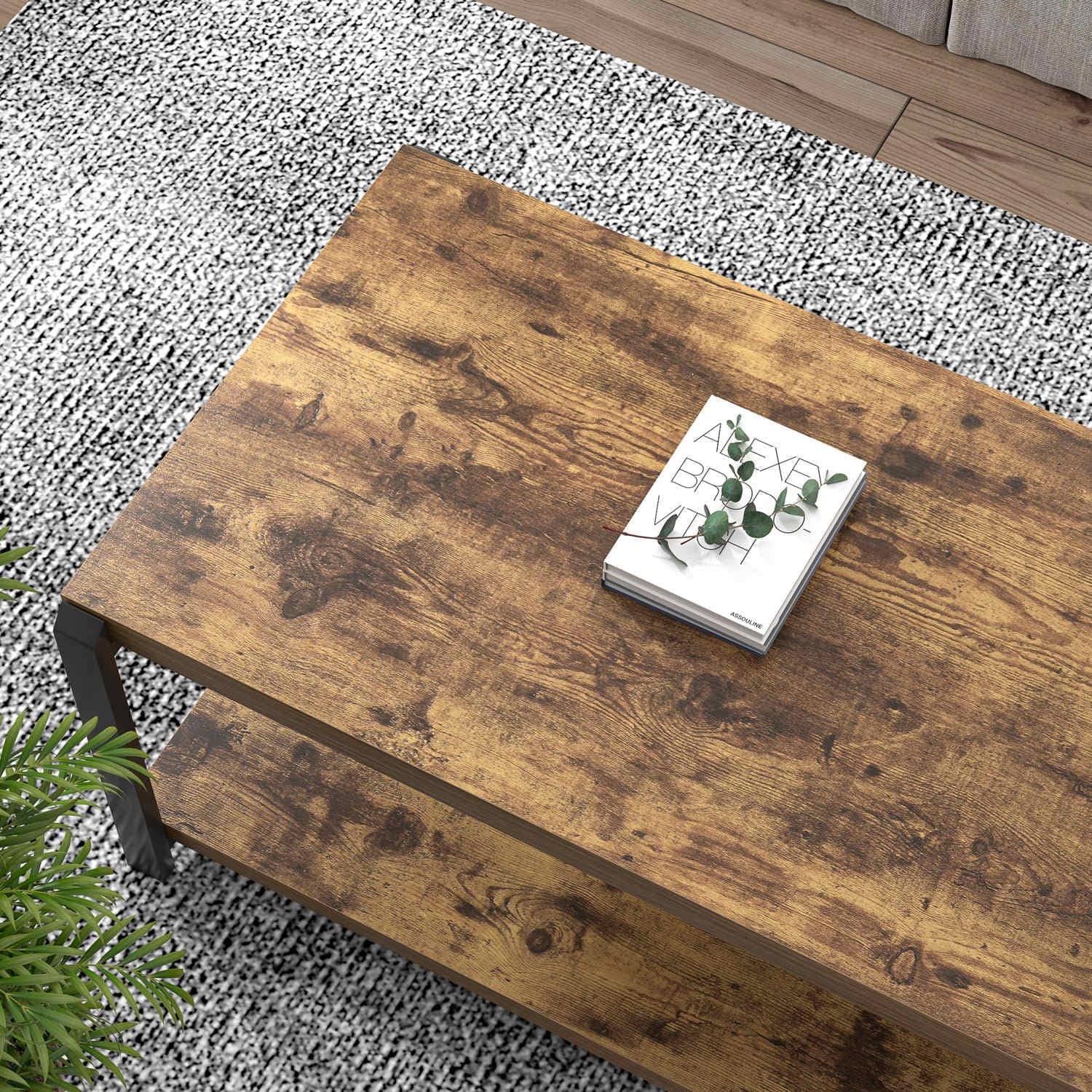 Modern Coffee Table, Industrial Wood and Metal Center Table, Cocktail Tea Tables for Living Room, Rustic Brown