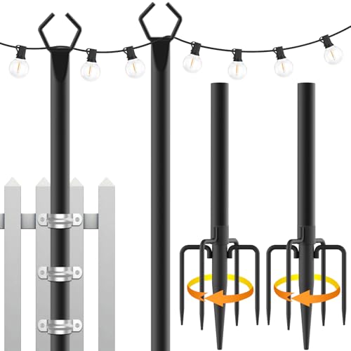 2 Pack String Light Poles,10 Ft Light Poles for Outside String Lights,Outdoor Lights Pole with Fork,Metal Poles Stand for Patio Deck Backyard (10FT 2 Pack)