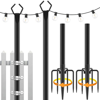 2 Pack String Light Poles,10 Ft Light Poles for Outside String Lights,Outdoor Lights Pole with Fork,Metal Poles Stand for Patio Deck Backyard (10FT 2 Pack)