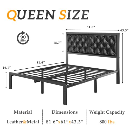 Queen Black Bed Frame with Button Tufted Headboard and Storage, view 3